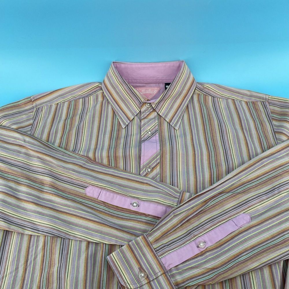 Paco Jeans Button Up Shirt Men's Large Long Sleeve Y2K Multi Color Stripe
